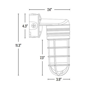 LED Vapor Tight Jelly Jar, Wall Mount, 14W, 2620 Lumens dimensions
